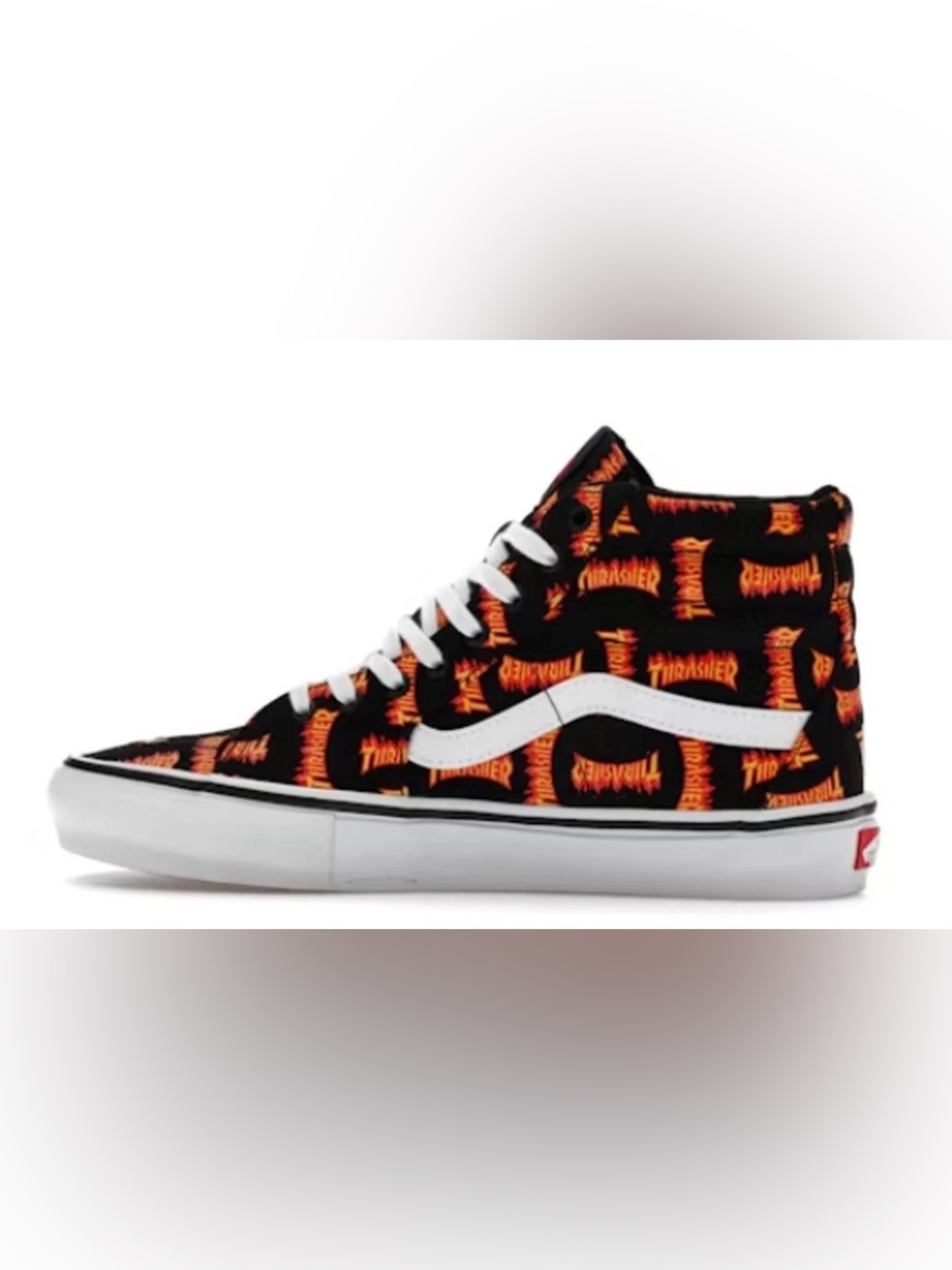 Black High-Top Sneakers with Orange Flame Print - Picture 3 of 3